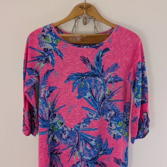 Lilly Pulitzer Dress Womens M Pink Tiki Blue Surfcrest Out On A Limb Swing Mini - Picture 2 of 10